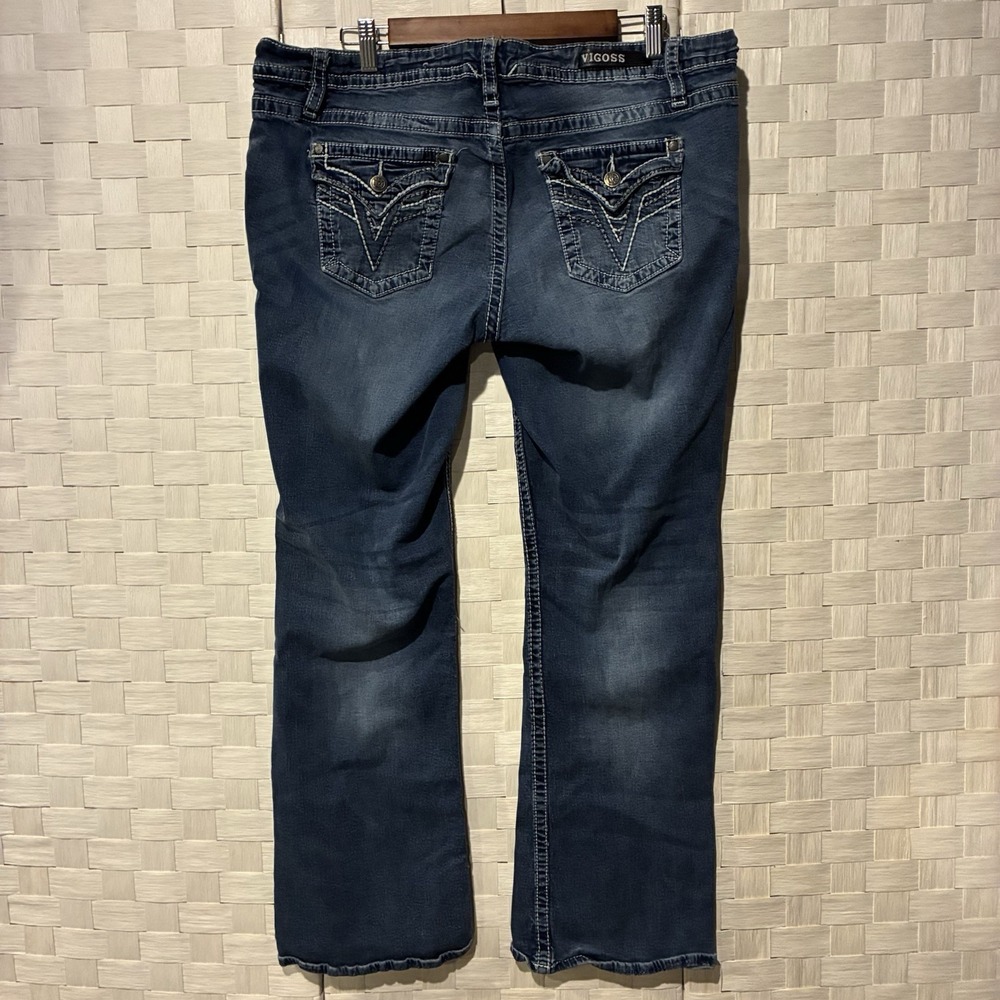 Vigoss Heritage Fit Jeans Womens 18 L32 Slim Boot Blue Embroidered Stretch